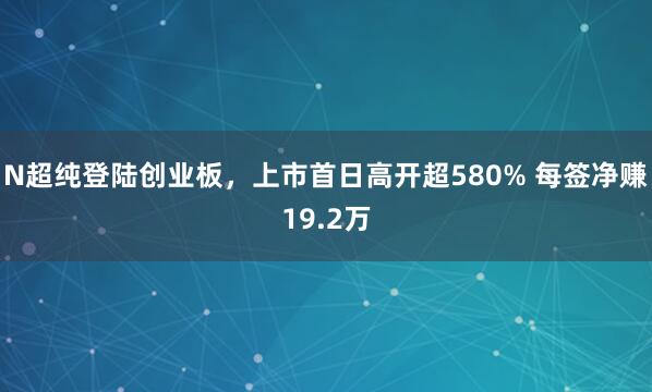 N超纯登陆创业板，上市首日高开超580% 每签净赚19.2万