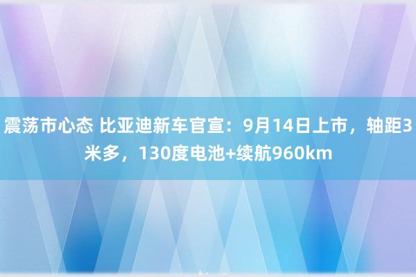 震荡市心态 比亚迪新车官宣：9月14日上市，轴距3米多，130度电池+续航960km