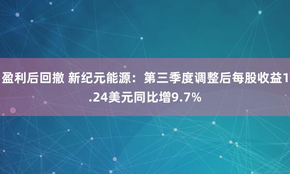 盈利后回撤 新纪元能源：第三季度调整后每股收益1.24美元同比增9.7%